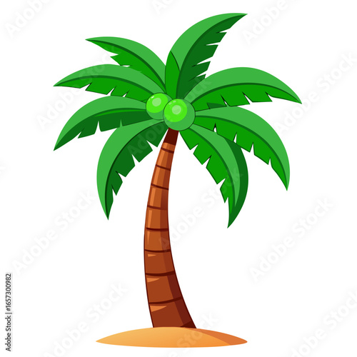 a coconut palm tree with a curved brown trunk, no background vector file.