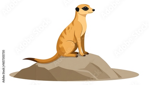 Adorable Meerkat Sitting Alertly on a Rocky Mound, Wildlife Illustration.