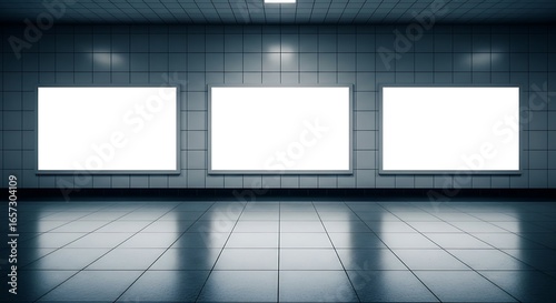 Empty Subway Station Advertisement Mockup with Gray Tiles