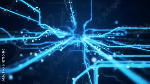 Abstract digital network of glowing blue lines