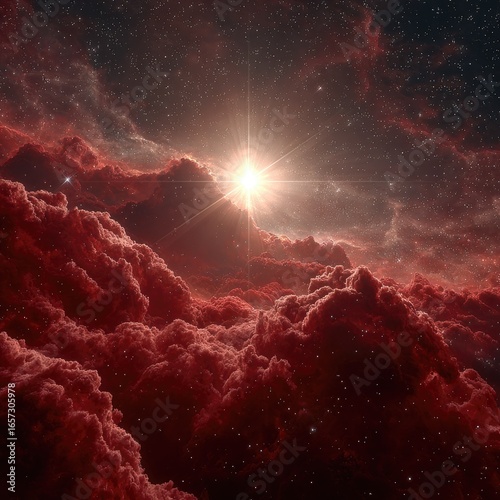 Red alien clouds, bright star