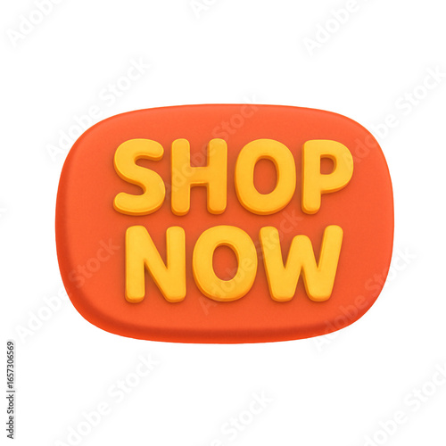 Vibrant Orange Shop Now 3D Button