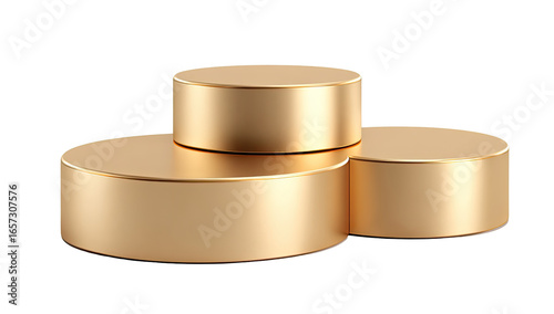 Three stacked, round, gold podiums