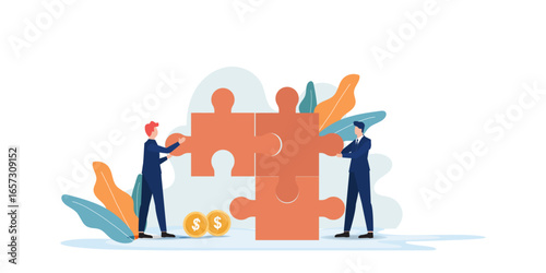 Business Teamwork Concept with Puzzle Pieces and Cooperation.