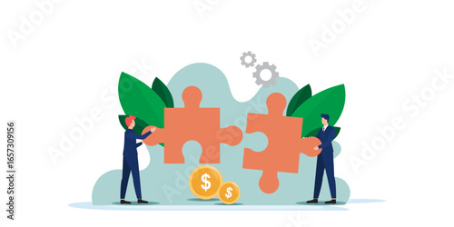 Business Teamwork Concept with Puzzle Pieces and Cooperation.