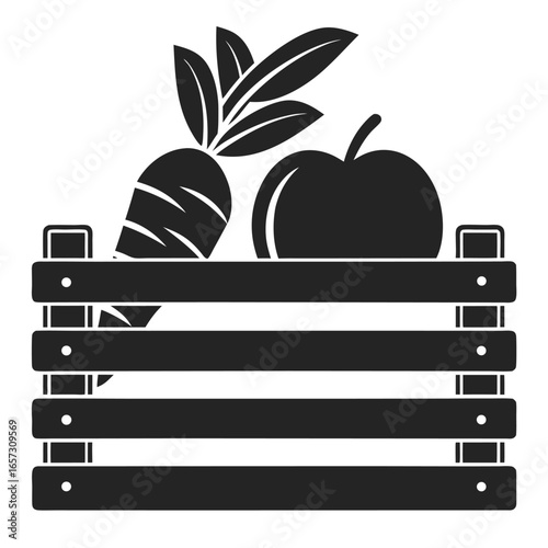 Freshly harvested vegetables in a wooden crate 