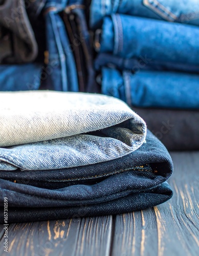 Stack of folded denim jeans