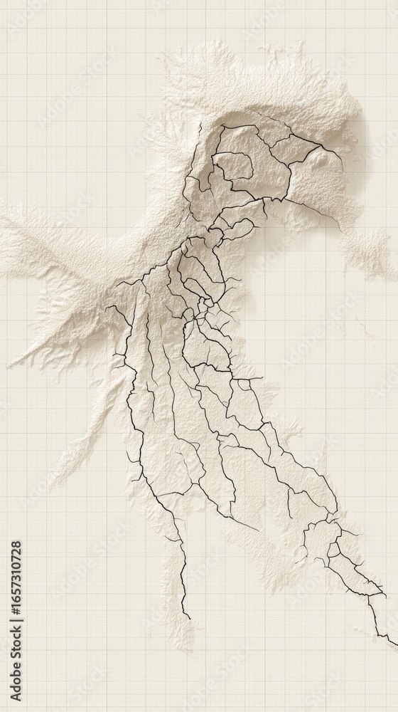 Fototapeta premium sudden,drought,loss,satellite,fragility,ecological,lines,environment,damage,emptiness,basin,desert,map,arid,terrain,vast,cracked,earth,geography,grid