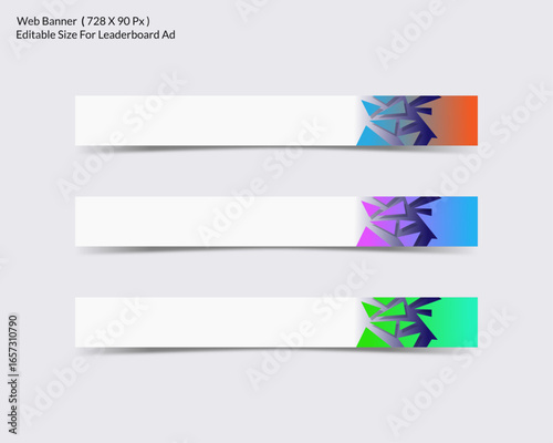 set of colorful web banner background for leaderboard ad with editable size