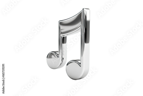 Polished silver musical note symbol against black background