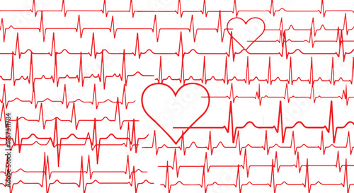 Abstract ecg heartbeat line with a stylized heart shape in the center