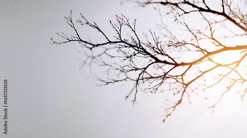 Obraz premium Bare Tree Branches with Soft Sunlight on Transparent Background