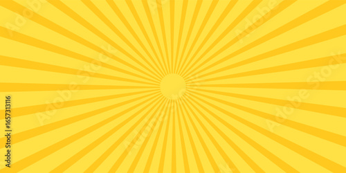 Modern yellow banner with Sun rays, lines background, light abstract