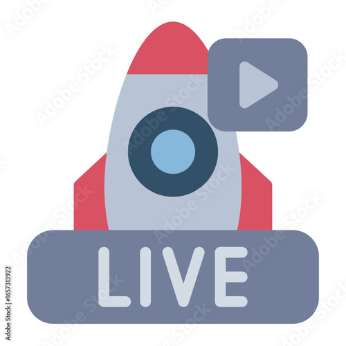 live stream flat icon showing rocket launch video broadcast