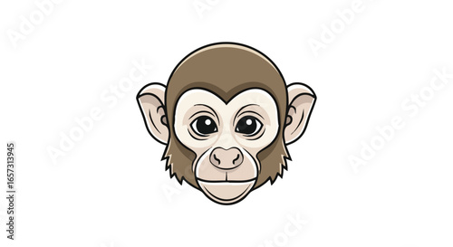 A cute cartoon illustration of a friendly monkey's head, depicted in a clean vector style against a white background.