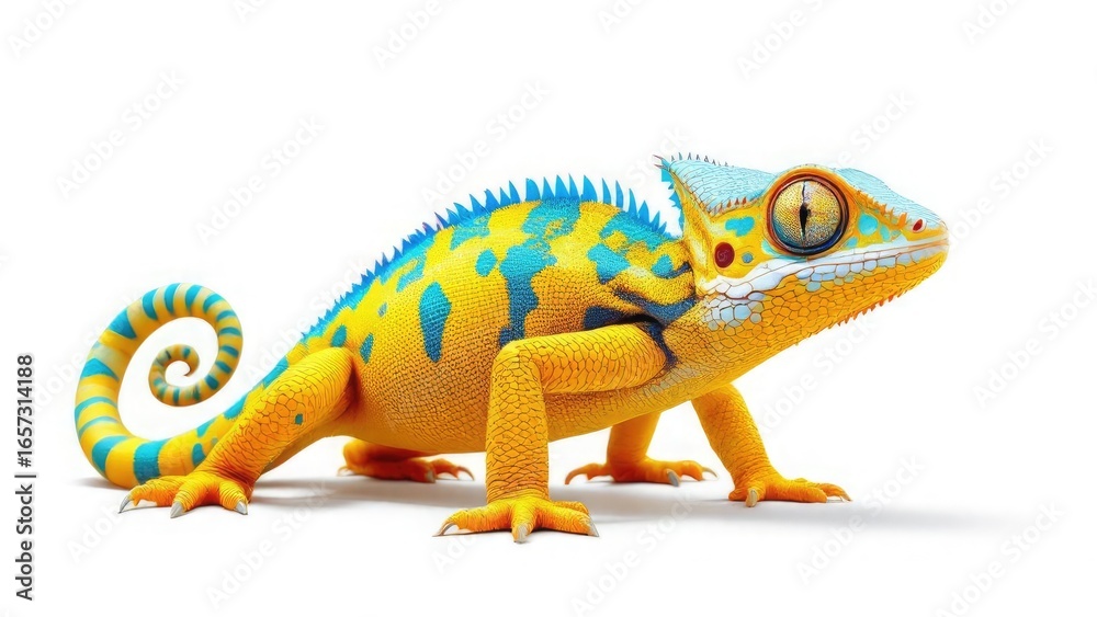 Obraz premium Vibrant Yellow and Blue Chameleon A Stunning Reptile Illustration