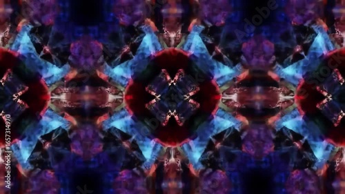 Abstract kaleidoscopic design with vibrant colors and geometric shapes