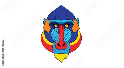 A vibrant, stylized vector illustration of a mandrill's colorful face isolated on a white background.