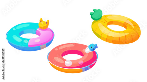 Colorful inflatable pool floats for summer fun and swimming safety beach vacation water activities for kids