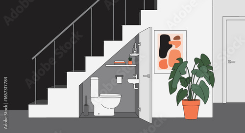 Clever bathroom design under staircase maximizes small space