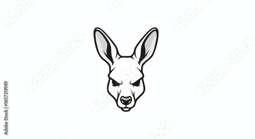 Stylized black and white illustration of an angry kangaroo head looking forward.