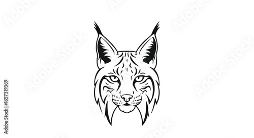 Detailed black and white drawing of a lynx head, featuring its distinctive tufted ears.