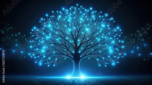 Oak Tree Plexus Neon Dark Background Digital Wallpaper