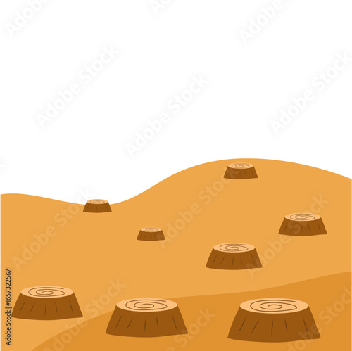 Deforested Area With Tree Stumps. Vector Illustration. 