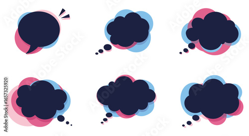 Collection of colorful speech bubbles in various shapes and sizes