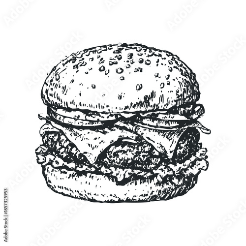 Hand Drawn Sketch of a Classic American Hamburger