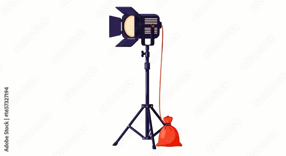 Obraz premium Studio Lighting Equipment: Professional Film Light on Tripod with Barn Doors and Cable