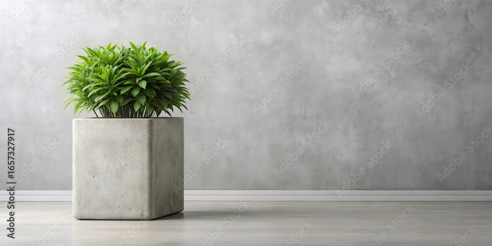 Fototapeta premium Modern Concrete Planter with Lush Green Plant