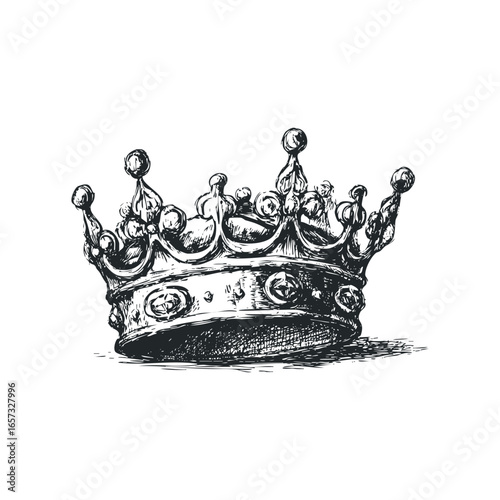 Hand drawn antique regal crown with intricate detail