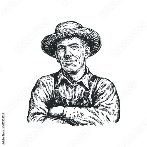 Farmer portrait with straw hat and overalls