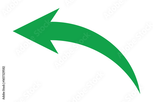 green curved arrow pointing up and left isolated on white background