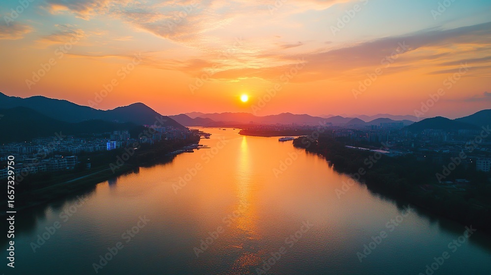 Obraz premium sunset over the lake