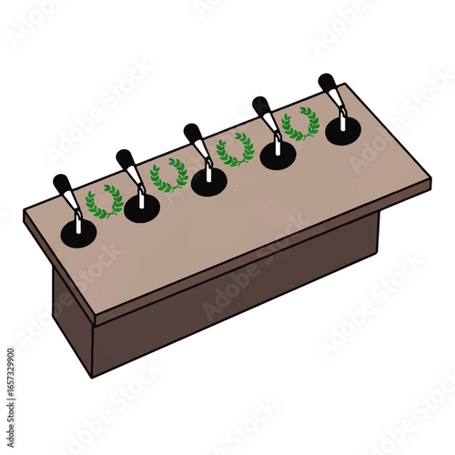 Podium with Microphones and Laurel Wreaths, Political Speech Illustration