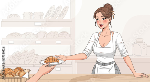 Animated Bakery Scene Depicting a Friendly interaction at a Local Establishment