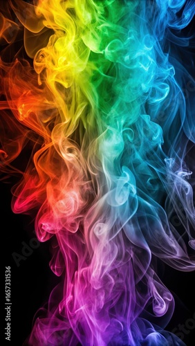 Vibrant swirls of smoke blend with gradient colors creating an abstract colorful background