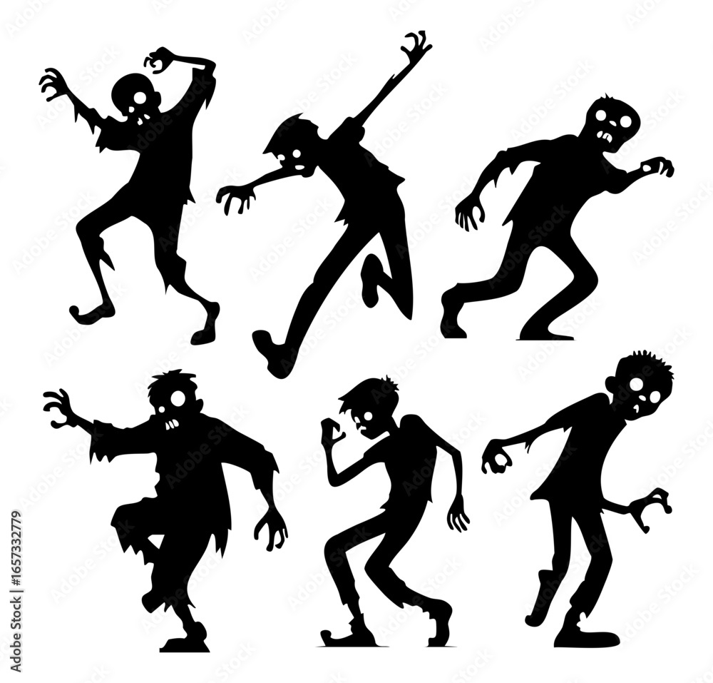 Fototapeta premium Silhouetted Zombie Characters in Dynamic Poses