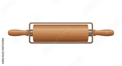 Classic wooden rolling pin with comfortable handles for dough preparation