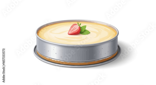 Delicate Strawberry Cheesecake Vector Illustration on Isolated White Background