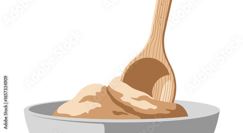 Homemade hummus illustration with a wooden spoon for culinary projects