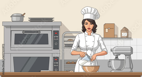 Professional Baker Preparing Delicious Treats in a Modern Kitchen Studio