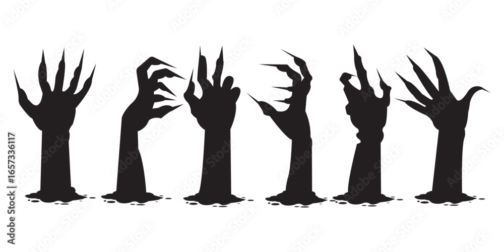Zombie Hands Rising from the Ground Silhouette for Halloween