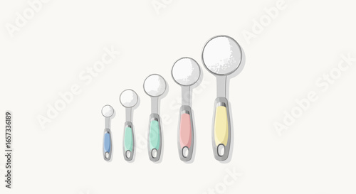Set of Pastel Colored Measuring Spoons Arranged Ascending Order Design