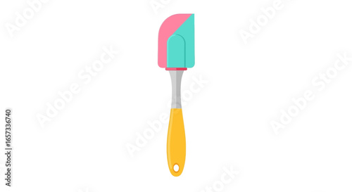 Vibrant silicone spatula on white background designed for mixing and flipping