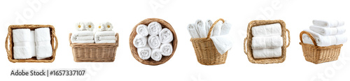 White spa towels In Basket top view isolate on transparent background