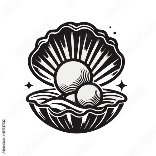 Oyster with Pearls Vector Illustration