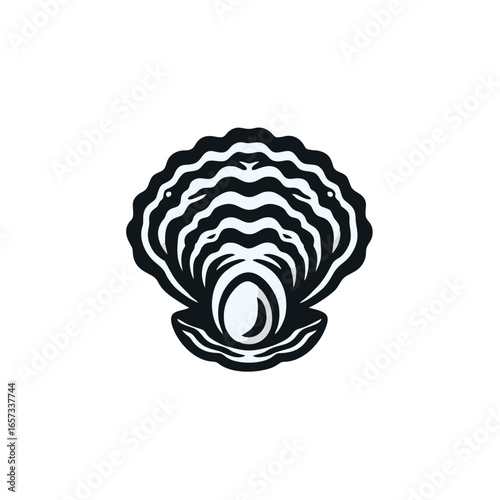 Seashell illustration with pearl on a white background.